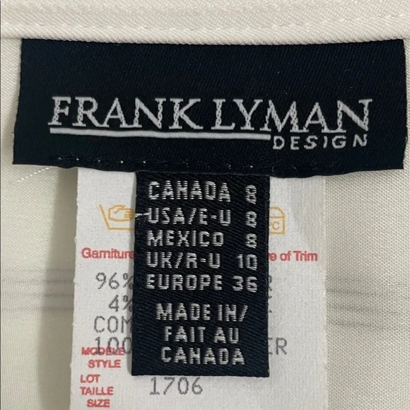 Frank Lyman Design Winter White Striped Blazer Top Button Down Front & Cuffs Sz8 - Picture 8 of 13